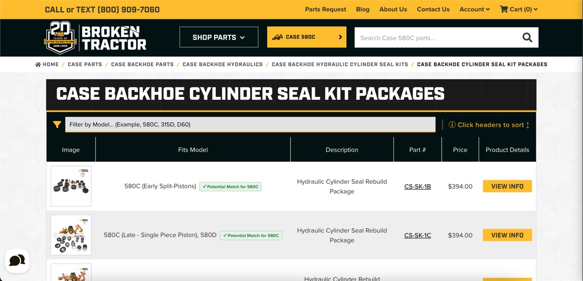 My Machine Compatibility Tool on a Broken Tractor category page